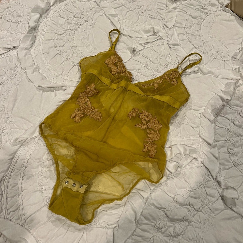 For Love & Lemons sheer yellow gold bodysuit